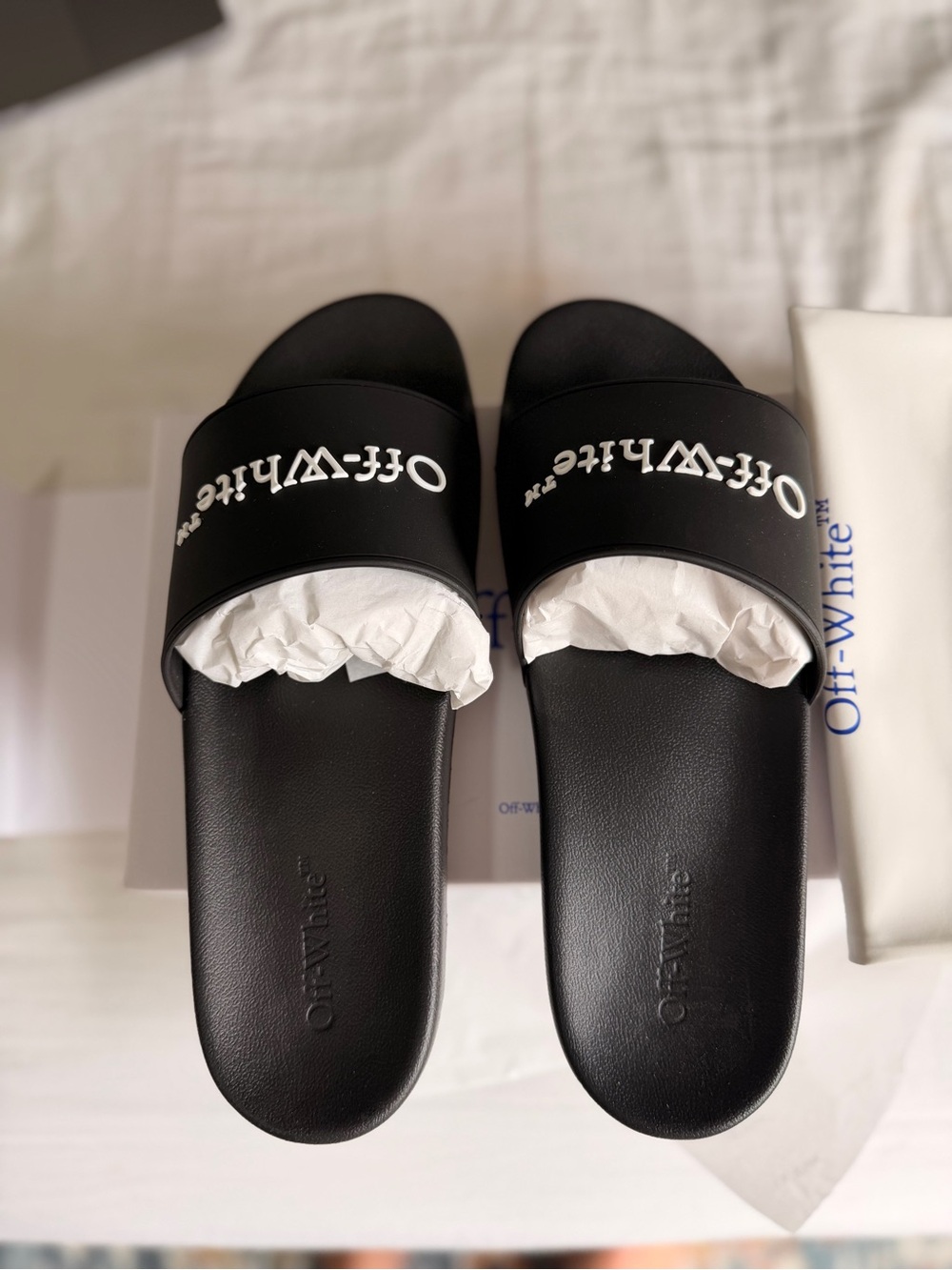 Off-White Black Slide Sandals with White Logo - Picture 2 of 9